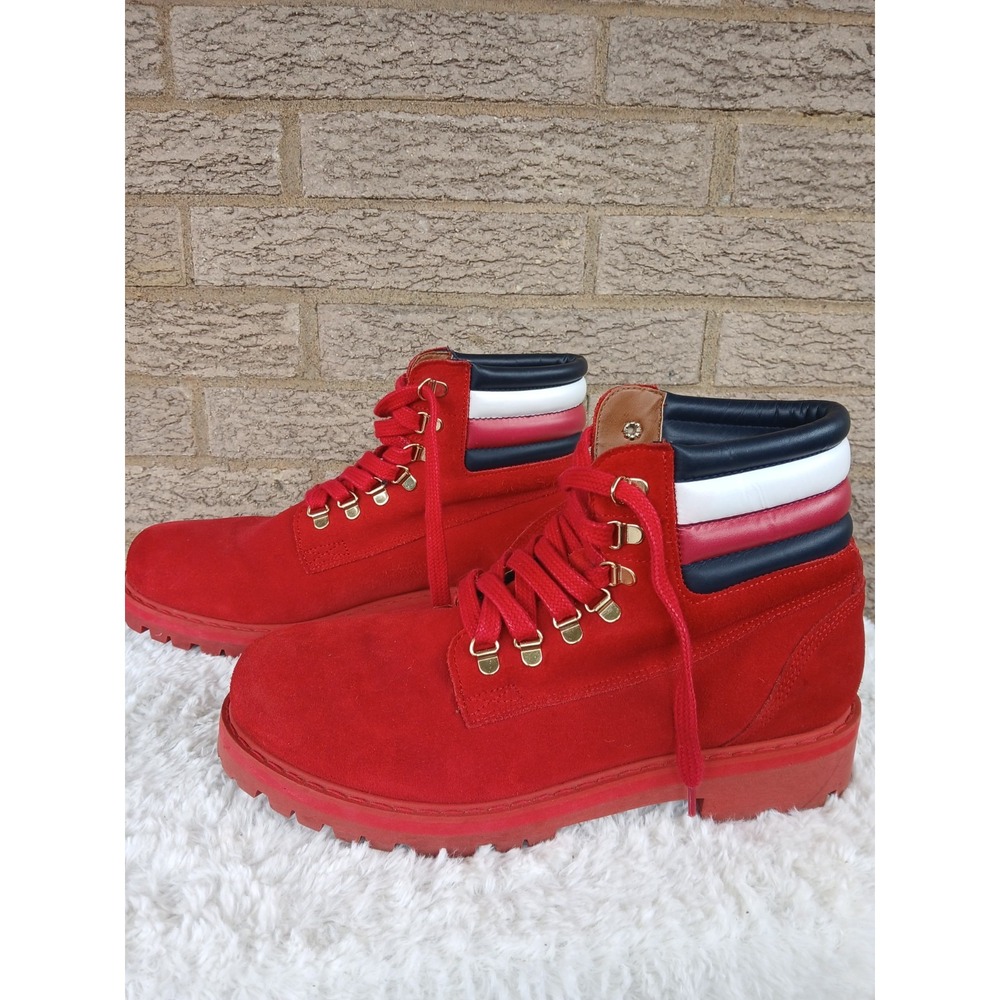 Tommy Hilfiger Lewis Hamilton Men's Striped Red Seude Boots Size 41 (US 8)